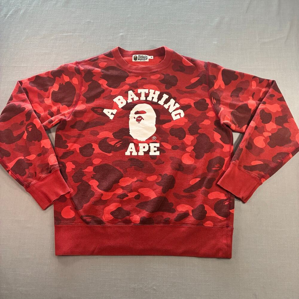 BAPE A Bathing Ape Red Camo Crewneck Sweatshirt Mens Medium Japan